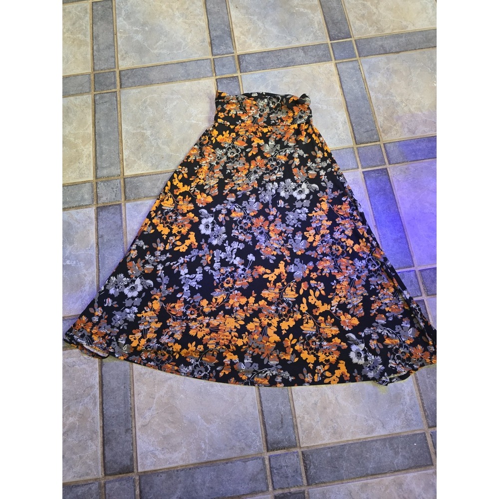 Lularoe Maxi Skirt‎ Orange Black Floral Women's Size XS